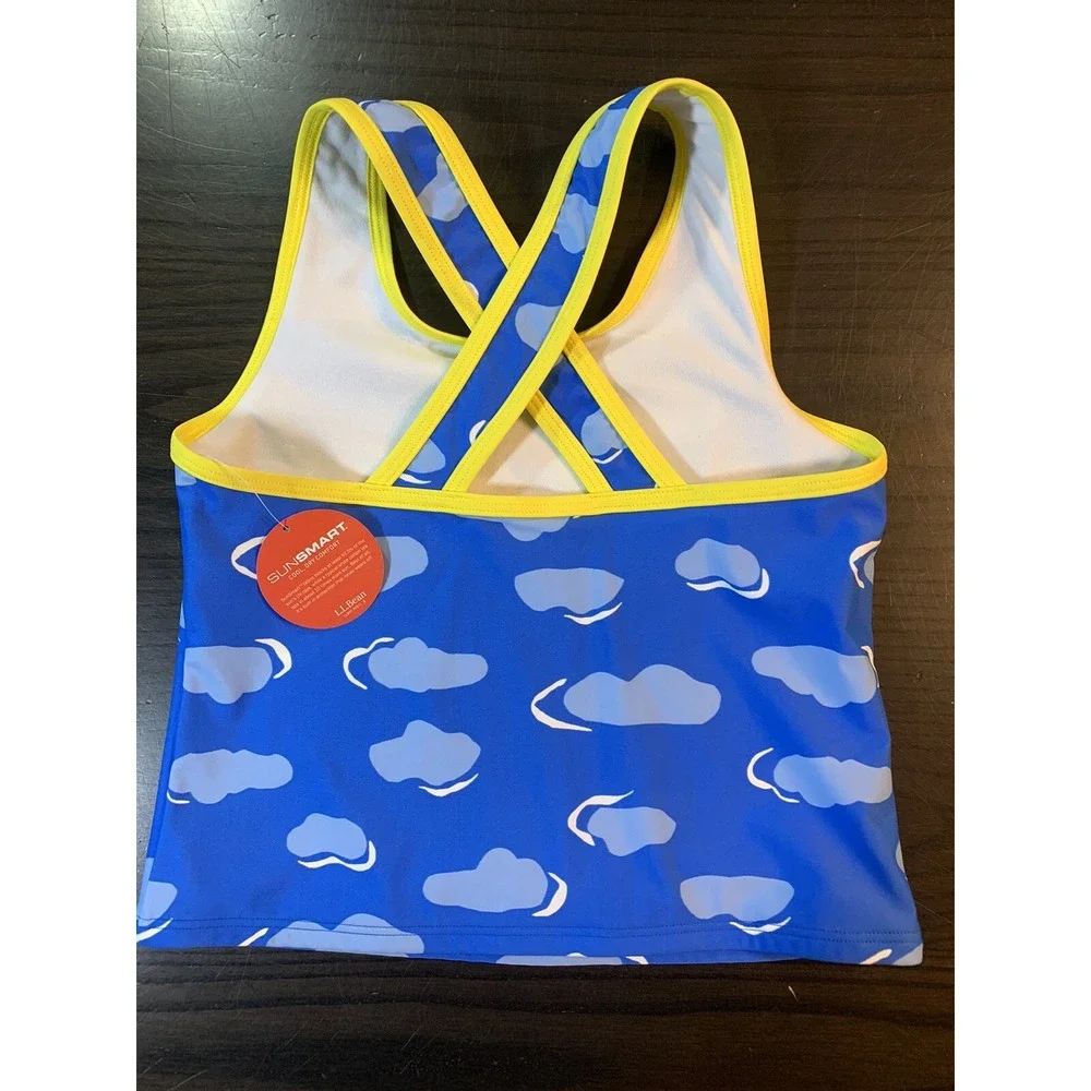 LL Bean Swim Top Tankini Girls Sz 8 Cloud Pattern  SPF 50 Cross Back Sun Smart